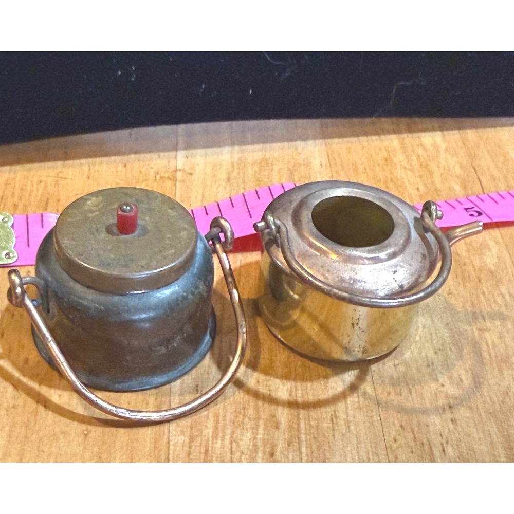 Vintage Miniature Solid Brass Tea Kettle and Cauldron Set Made in Japan 2pc